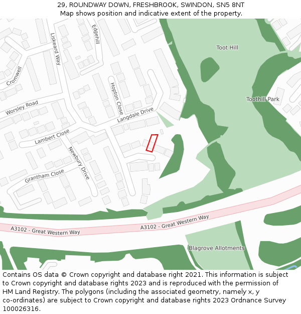 29, ROUNDWAY DOWN, FRESHBROOK, SWINDON, SN5 8NT: Location map and indicative extent of plot