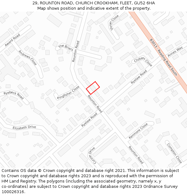 29, ROUNTON ROAD, CHURCH CROOKHAM, FLEET, GU52 6HA: Location map and indicative extent of plot