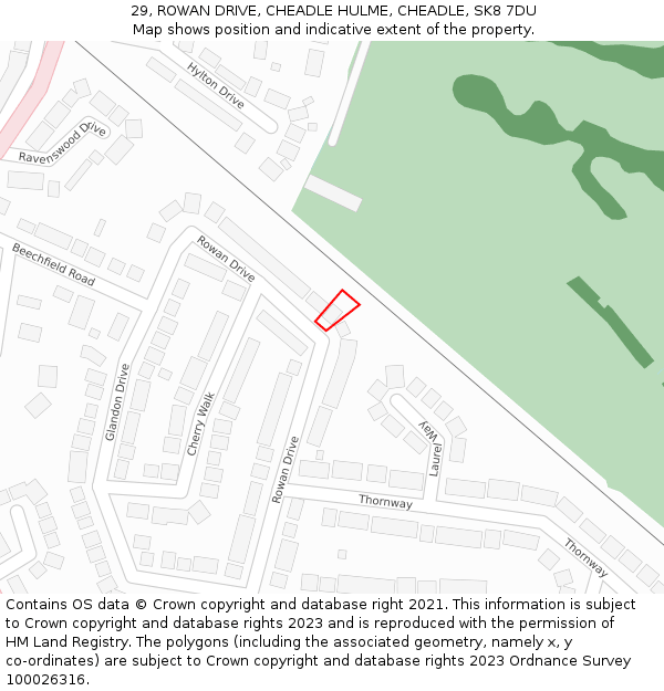 29, ROWAN DRIVE, CHEADLE HULME, CHEADLE, SK8 7DU: Location map and indicative extent of plot