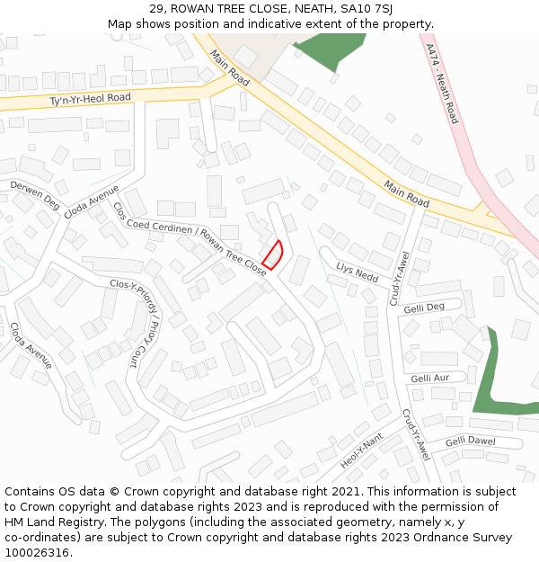 29, ROWAN TREE CLOSE, NEATH, SA10 7SJ: Location map and indicative extent of plot