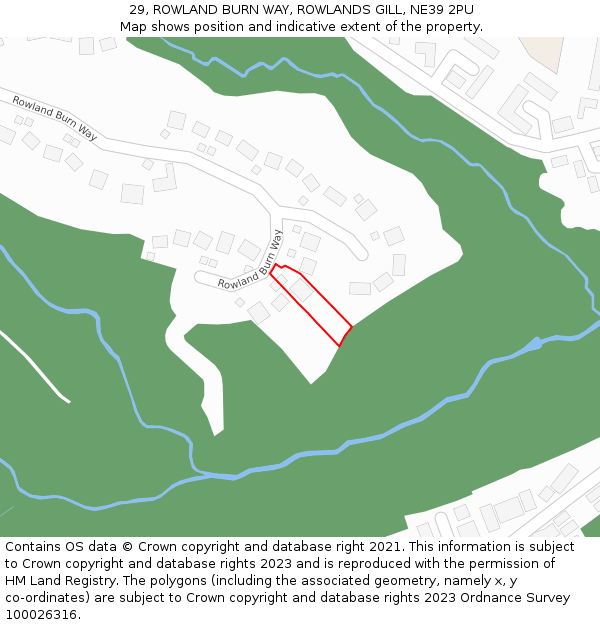 29, ROWLAND BURN WAY, ROWLANDS GILL, NE39 2PU: Location map and indicative extent of plot