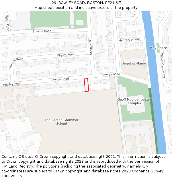 29, ROWLEY ROAD, BOSTON, PE21 6JE: Location map and indicative extent of plot