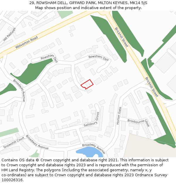 29, ROWSHAM DELL, GIFFARD PARK, MILTON KEYNES, MK14 5JS: Location map and indicative extent of plot