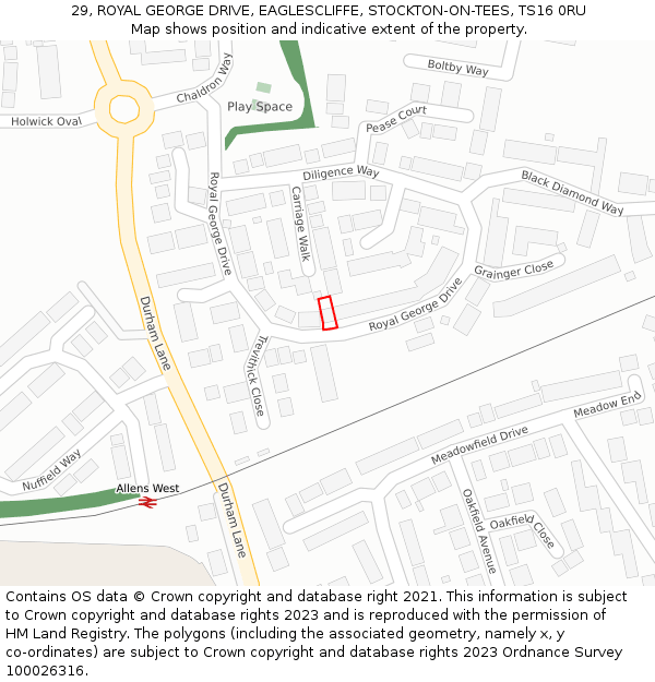 29, ROYAL GEORGE DRIVE, EAGLESCLIFFE, STOCKTON-ON-TEES, TS16 0RU: Location map and indicative extent of plot