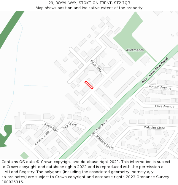 29, ROYAL WAY, STOKE-ON-TRENT, ST2 7QB: Location map and indicative extent of plot