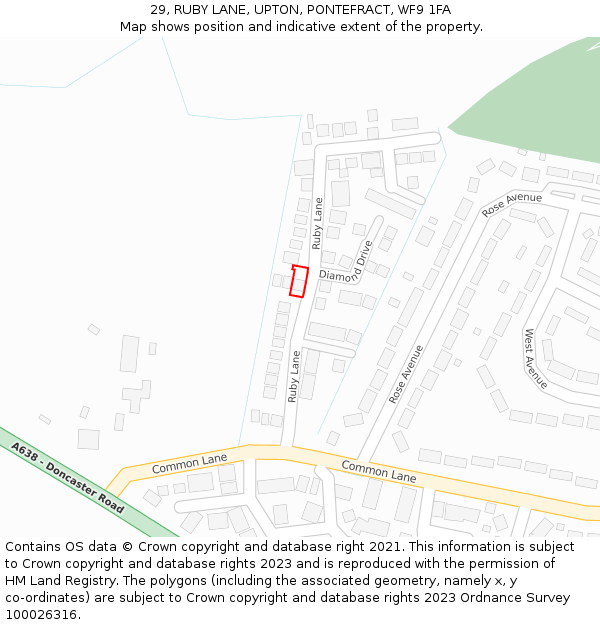 29, RUBY LANE, UPTON, PONTEFRACT, WF9 1FA: Location map and indicative extent of plot