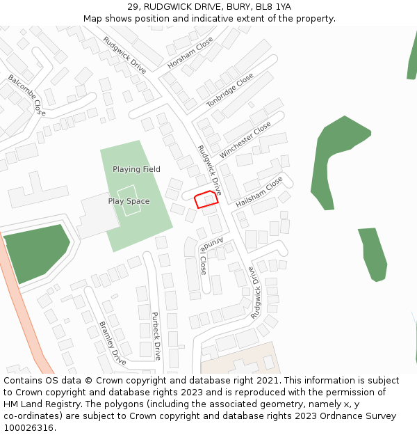 29, RUDGWICK DRIVE, BURY, BL8 1YA: Location map and indicative extent of plot