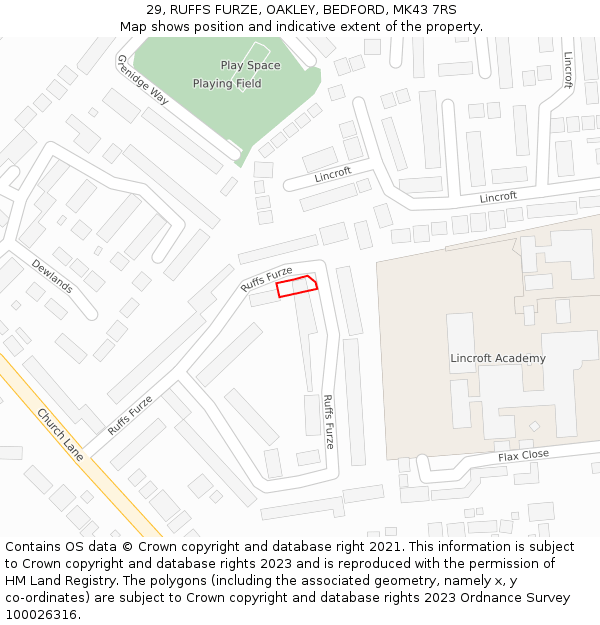 29, RUFFS FURZE, OAKLEY, BEDFORD, MK43 7RS: Location map and indicative extent of plot