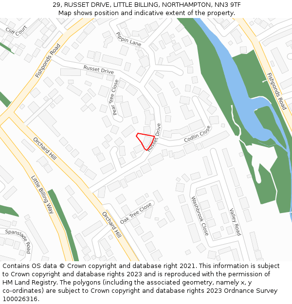 29, RUSSET DRIVE, LITTLE BILLING, NORTHAMPTON, NN3 9TF: Location map and indicative extent of plot