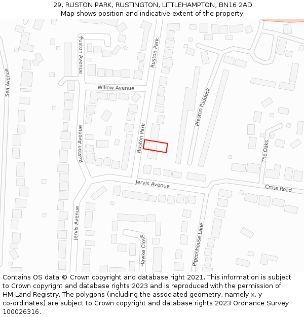 29, RUSTON PARK, RUSTINGTON, LITTLEHAMPTON, BN16 2AD: Location map and indicative extent of plot