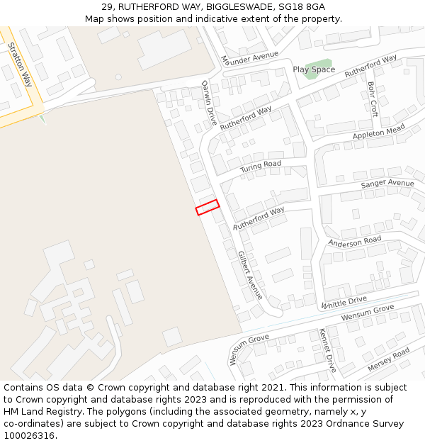 29, RUTHERFORD WAY, BIGGLESWADE, SG18 8GA: Location map and indicative extent of plot
