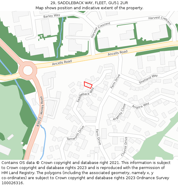 29, SADDLEBACK WAY, FLEET, GU51 2UR: Location map and indicative extent of plot