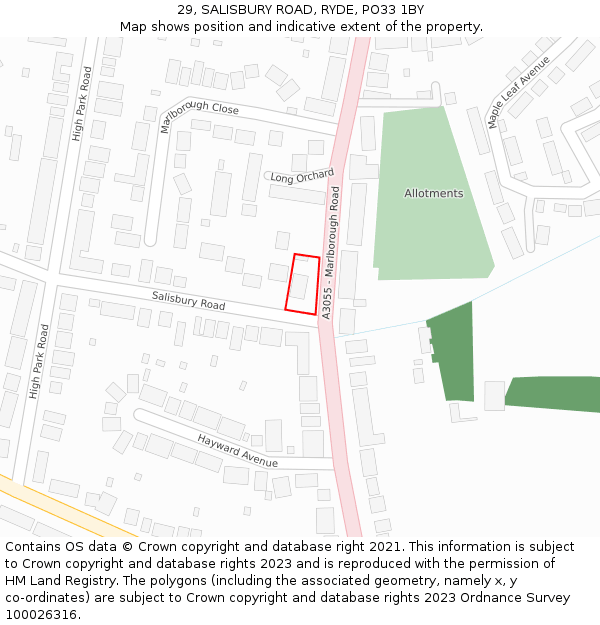 29, SALISBURY ROAD, RYDE, PO33 1BY: Location map and indicative extent of plot