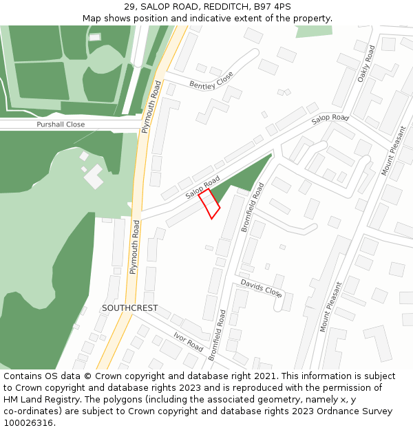 29, SALOP ROAD, REDDITCH, B97 4PS: Location map and indicative extent of plot