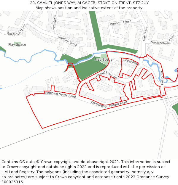 29, SAMUEL JONES WAY, ALSAGER, STOKE-ON-TRENT, ST7 2UY: Location map and indicative extent of plot