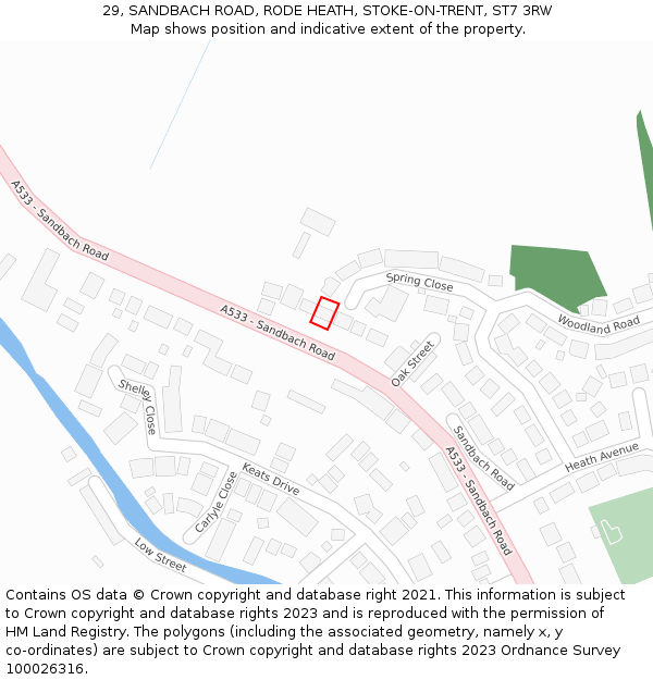 29, SANDBACH ROAD, RODE HEATH, STOKE-ON-TRENT, ST7 3RW: Location map and indicative extent of plot