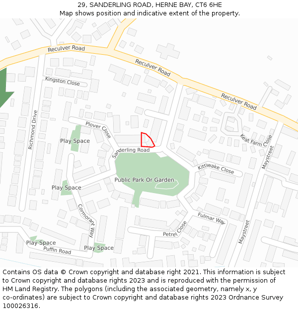 29, SANDERLING ROAD, HERNE BAY, CT6 6HE: Location map and indicative extent of plot