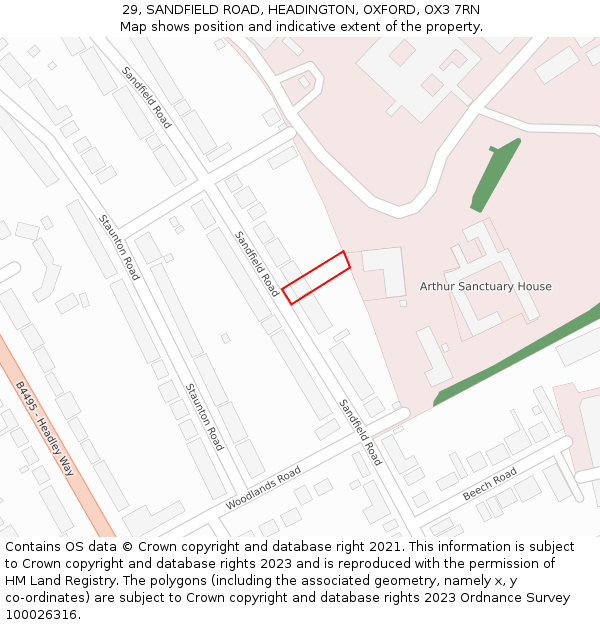 29, SANDFIELD ROAD, HEADINGTON, OXFORD, OX3 7RN: Location map and indicative extent of plot