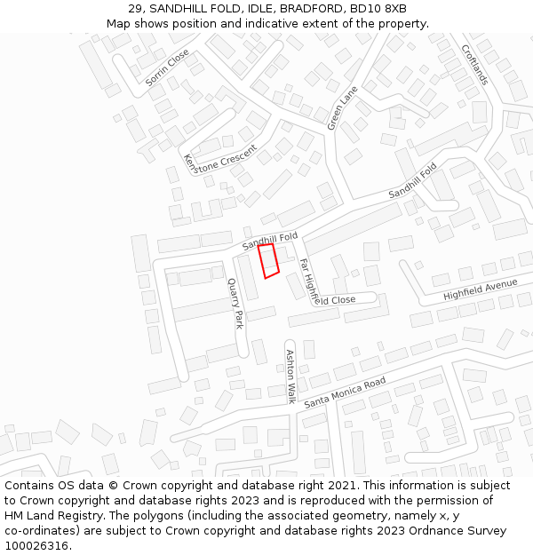 29, SANDHILL FOLD, IDLE, BRADFORD, BD10 8XB: Location map and indicative extent of plot