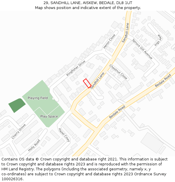 29, SANDHILL LANE, AISKEW, BEDALE, DL8 1UT: Location map and indicative extent of plot