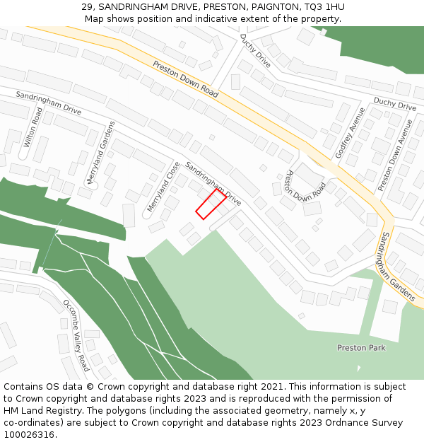 29, SANDRINGHAM DRIVE, PRESTON, PAIGNTON, TQ3 1HU: Location map and indicative extent of plot