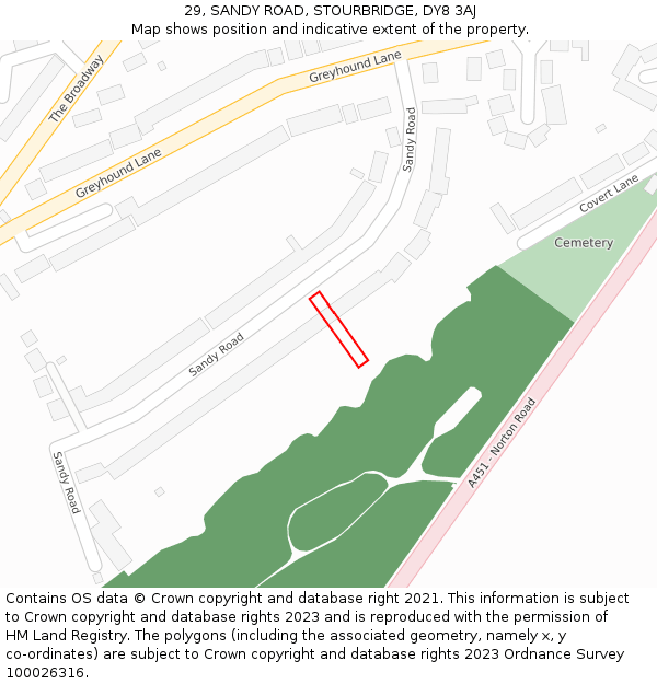 29, SANDY ROAD, STOURBRIDGE, DY8 3AJ: Location map and indicative extent of plot