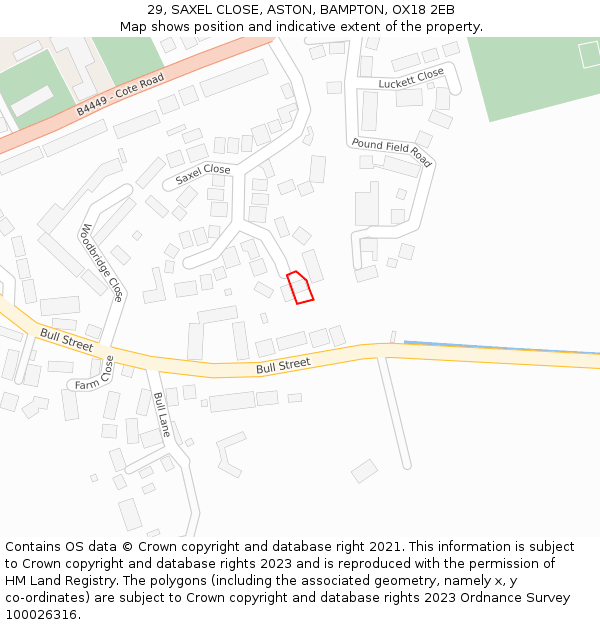 29, SAXEL CLOSE, ASTON, BAMPTON, OX18 2EB: Location map and indicative extent of plot