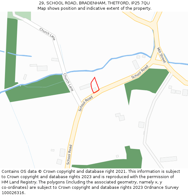 29, SCHOOL ROAD, BRADENHAM, THETFORD, IP25 7QU: Location map and indicative extent of plot