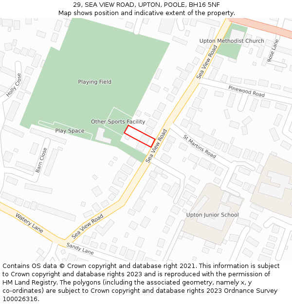 29, SEA VIEW ROAD, UPTON, POOLE, BH16 5NF: Location map and indicative extent of plot