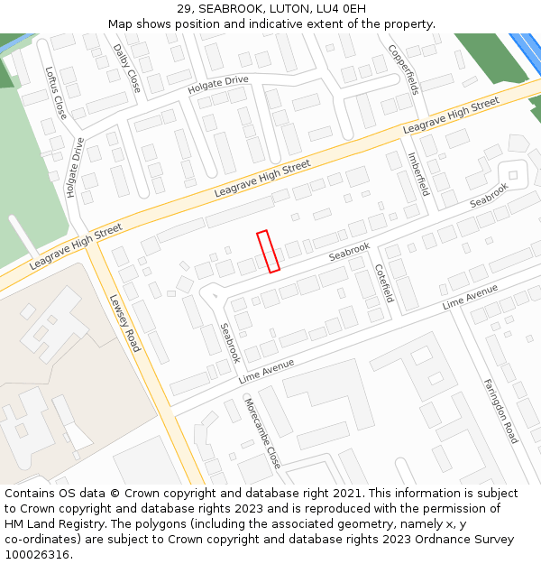 29, SEABROOK, LUTON, LU4 0EH: Location map and indicative extent of plot