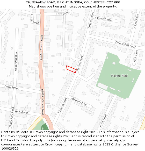 29, SEAVIEW ROAD, BRIGHTLINGSEA, COLCHESTER, CO7 0PP: Location map and indicative extent of plot