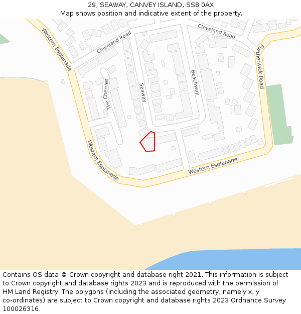 29, SEAWAY, CANVEY ISLAND, SS8 0AX: Location map and indicative extent of plot