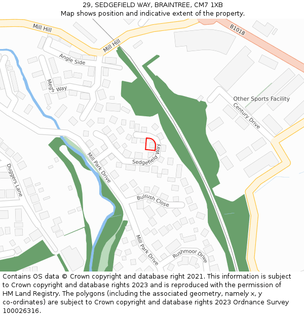 29, SEDGEFIELD WAY, BRAINTREE, CM7 1XB: Location map and indicative extent of plot