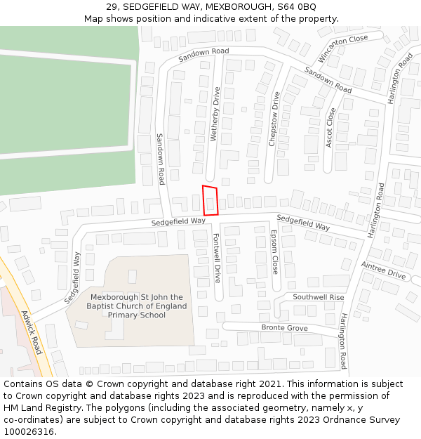 29, SEDGEFIELD WAY, MEXBOROUGH, S64 0BQ: Location map and indicative extent of plot