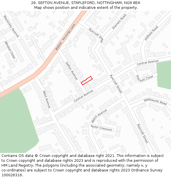 29, SEFTON AVENUE, STAPLEFORD, NOTTINGHAM, NG9 8EA: Location map and indicative extent of plot