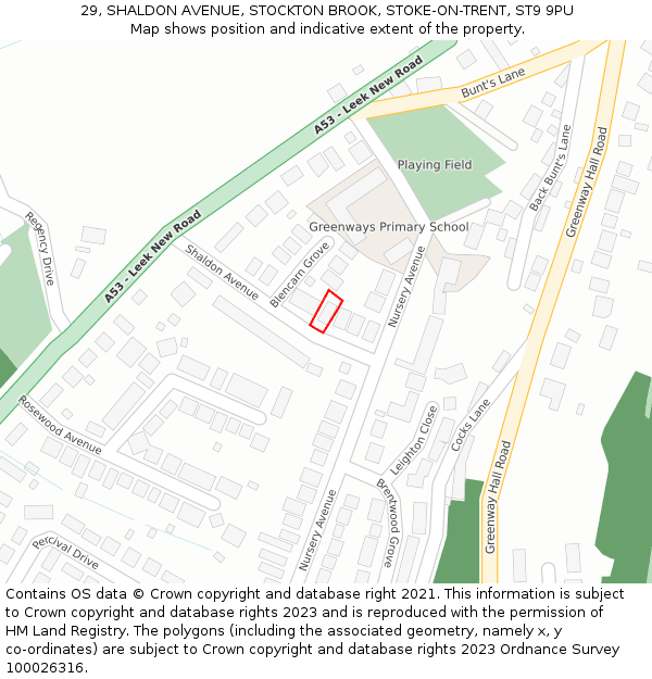 29, SHALDON AVENUE, STOCKTON BROOK, STOKE-ON-TRENT, ST9 9PU: Location map and indicative extent of plot