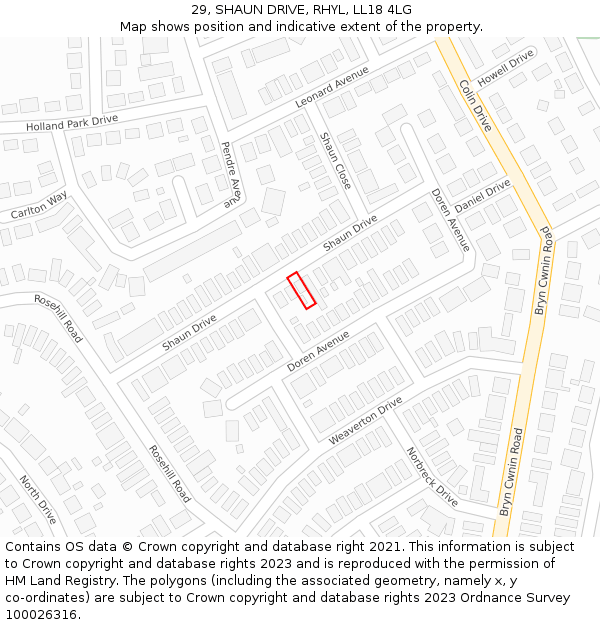 29, SHAUN DRIVE, RHYL, LL18 4LG: Location map and indicative extent of plot