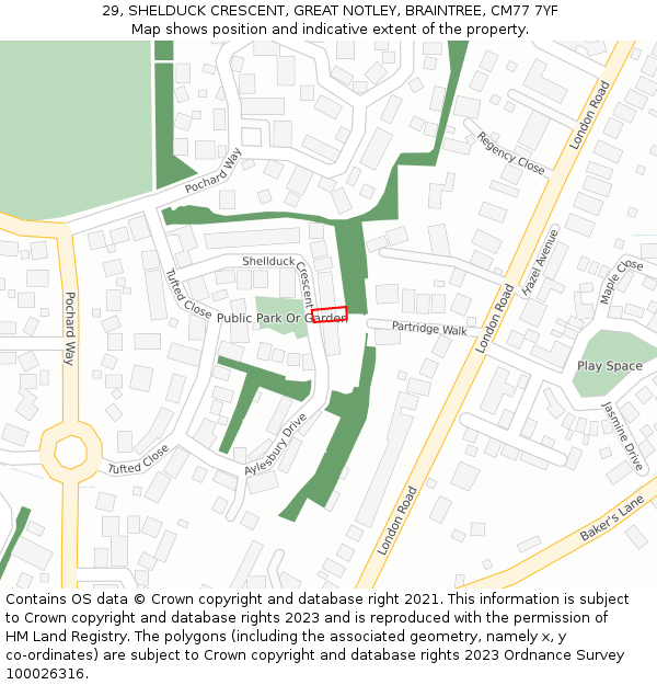 29, SHELDUCK CRESCENT, GREAT NOTLEY, BRAINTREE, CM77 7YF: Location map and indicative extent of plot