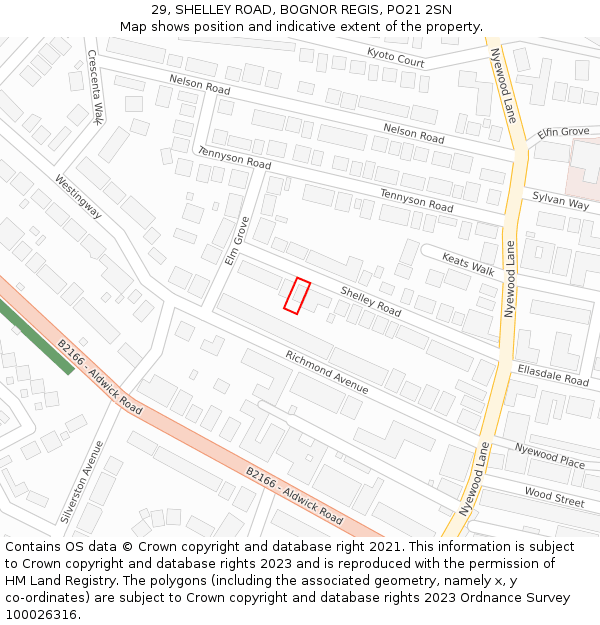 29, SHELLEY ROAD, BOGNOR REGIS, PO21 2SN: Location map and indicative extent of plot