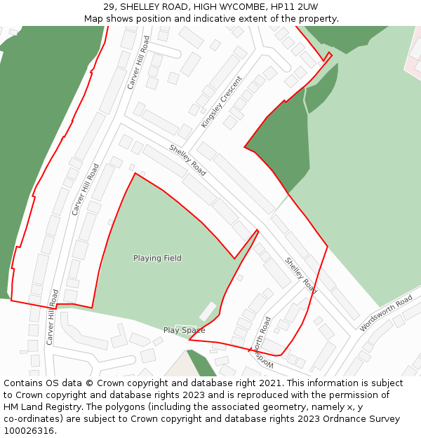 29, SHELLEY ROAD, HIGH WYCOMBE, HP11 2UW: Location map and indicative extent of plot