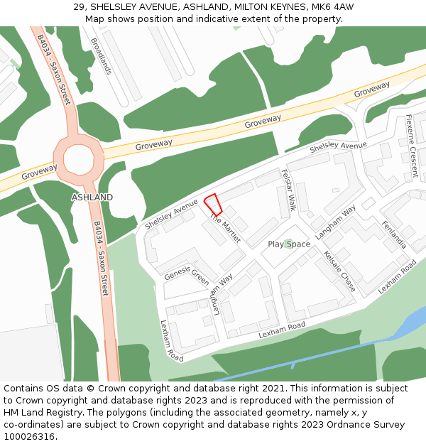 29, SHELSLEY AVENUE, ASHLAND, MILTON KEYNES, MK6 4AW: Location map and indicative extent of plot