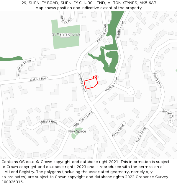 29, SHENLEY ROAD, SHENLEY CHURCH END, MILTON KEYNES, MK5 6AB: Location map and indicative extent of plot