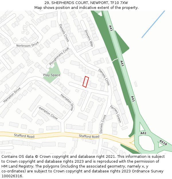 29, SHEPHERDS COURT, NEWPORT, TF10 7XW: Location map and indicative extent of plot