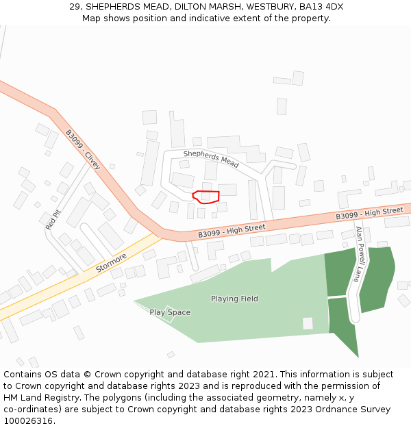 29, SHEPHERDS MEAD, DILTON MARSH, WESTBURY, BA13 4DX: Location map and indicative extent of plot
