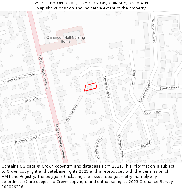 29, SHERATON DRIVE, HUMBERSTON, GRIMSBY, DN36 4TN: Location map and indicative extent of plot