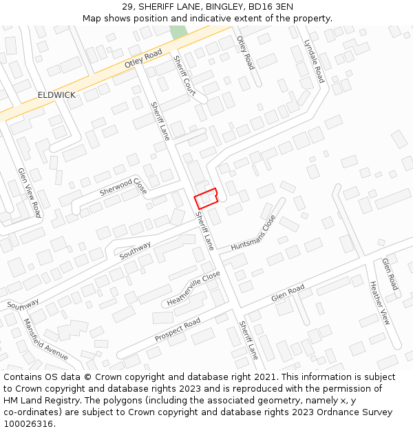 29, SHERIFF LANE, BINGLEY, BD16 3EN: Location map and indicative extent of plot