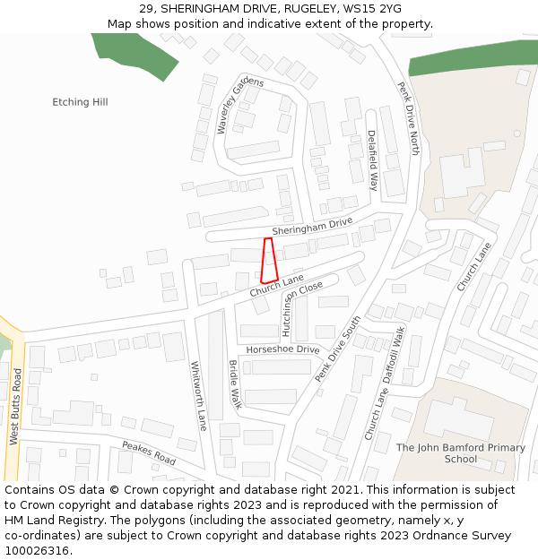 29, SHERINGHAM DRIVE, RUGELEY, WS15 2YG: Location map and indicative extent of plot