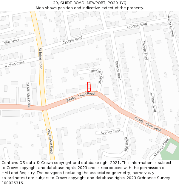 29, SHIDE ROAD, NEWPORT, PO30 1YQ: Location map and indicative extent of plot