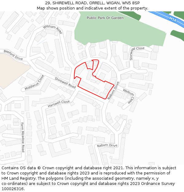 29, SHIREWELL ROAD, ORRELL, WIGAN, WN5 8SP: Location map and indicative extent of plot