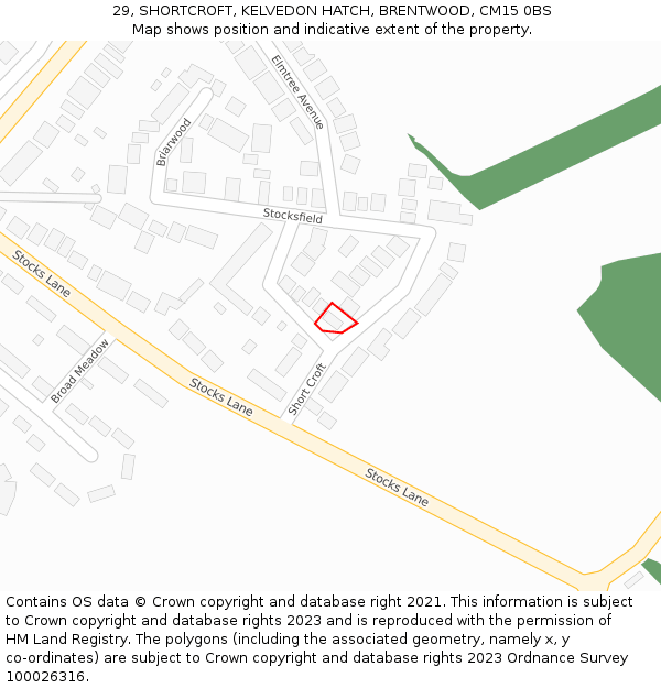 29, SHORTCROFT, KELVEDON HATCH, BRENTWOOD, CM15 0BS: Location map and indicative extent of plot